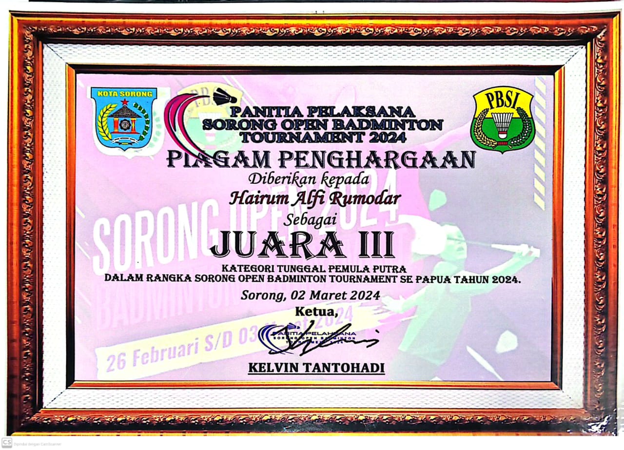 JUARA III KATEGORI TUNGGAL PEMULA PUTRA TAHUN 2024