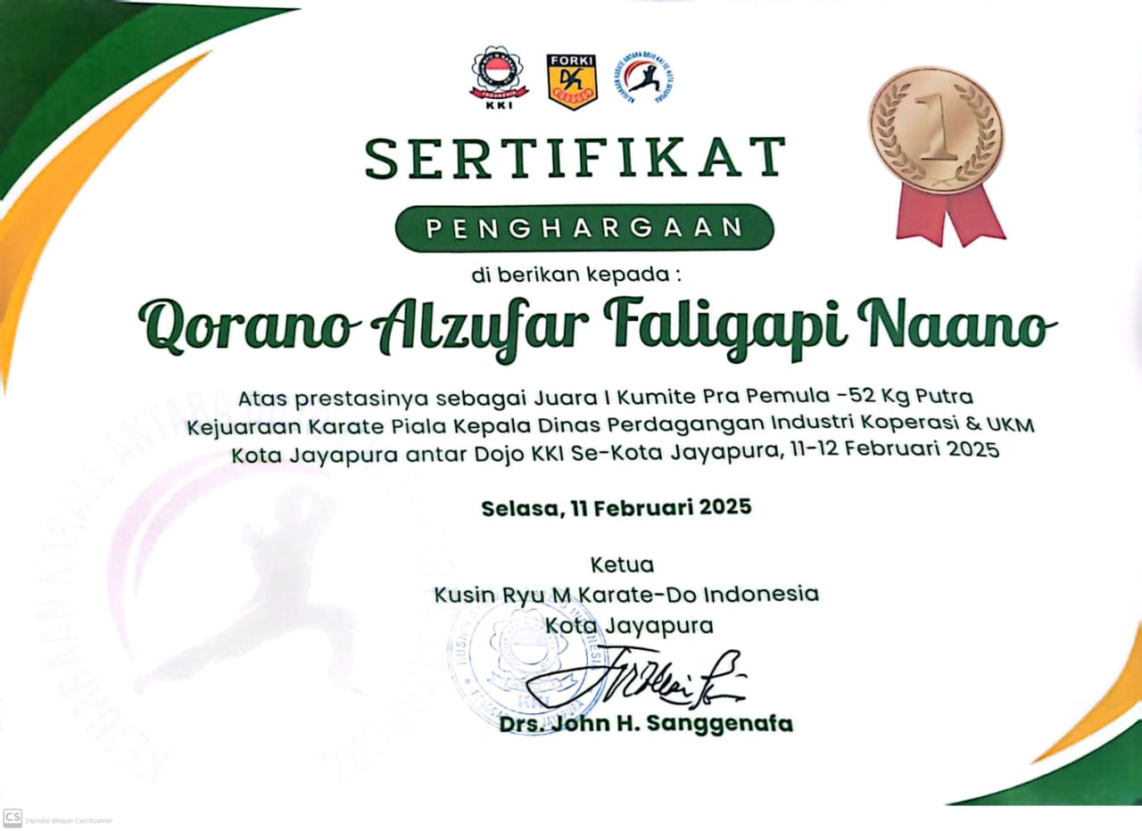 JUARA 1 KEJUARAAN KARATE DOJO KKI SE-KOTA JAYAPURA TAHUN 2025
